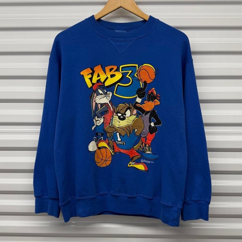 VTG 1993 Warner Bros. Looney Tunes Fab 3 Basketball Crewneck Sweatshirt Size L